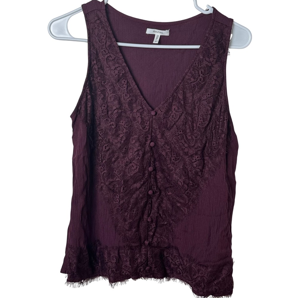 Maurices Tank Top Womens S Purple Lace‎ V-Neck Button Front Boho 2502437